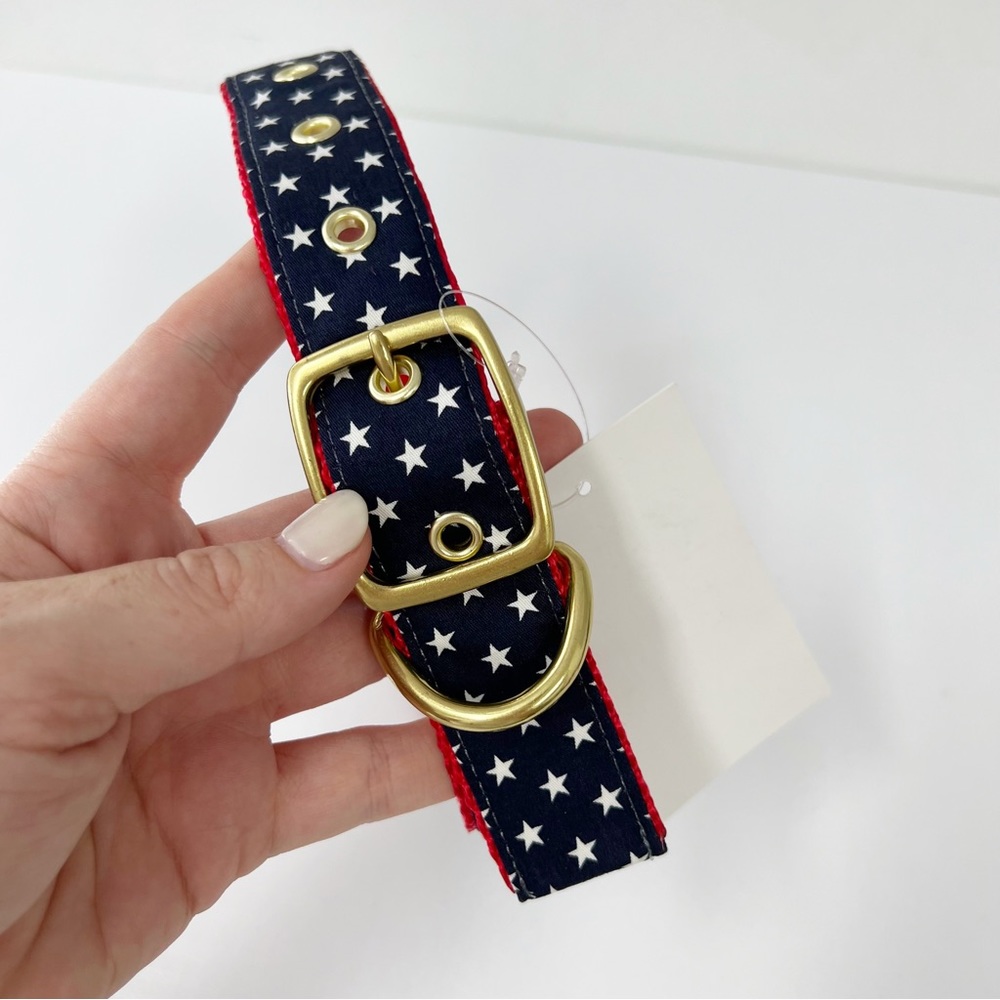 Lauren James Seersucker Dog Collar Navy Star Large Patriotic
